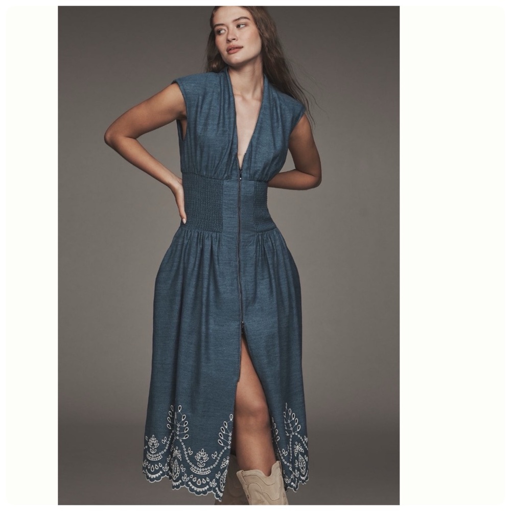 NWT Anthropologie The Tommie Denim Eyelet Trim Dress, M